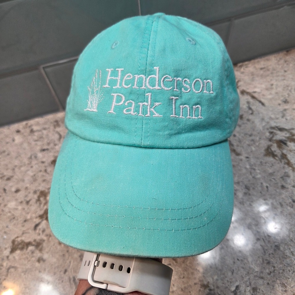 Adams Henderson Park Inn Turquoise Aqua Cotton Baseball Hat Cap Leather Strap